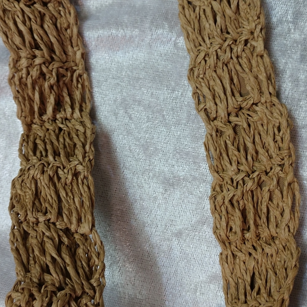 SALE Circle Handmade Crochet Shoulder Tote Bag Lined Zipper Light Brown Boho - Picture 12 of 13